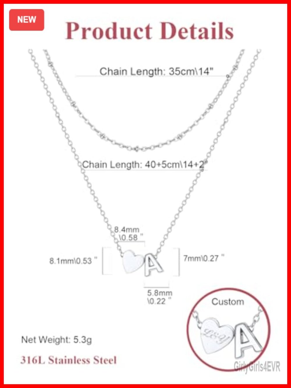 Layered Initial Necklace, 14K Gold Plated Choker, Personalized Heart Pendant - Picture 5 of 6
